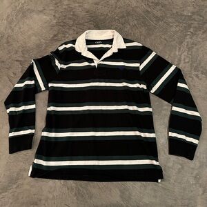Boys XL Chaps Striped (Black, Green, White) long sleeved polo rugby shirt